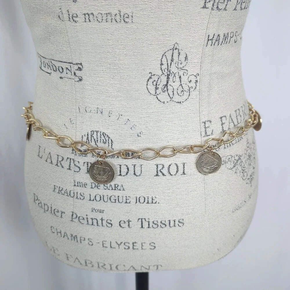 Vintage Gold Medallion Chain Belt Small Coin